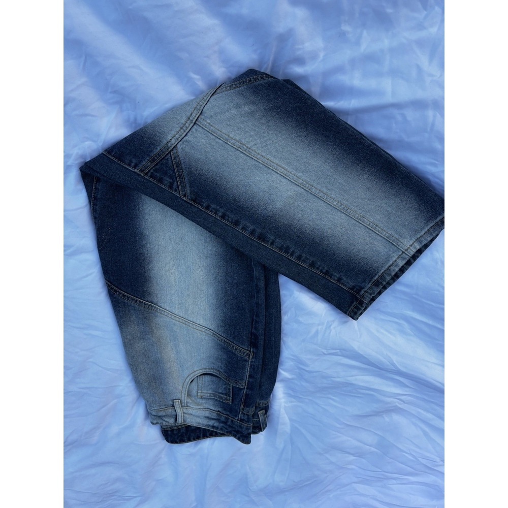Pretty Little Thing Saddleback Jeans Size 8 Midwash 90s Wide Leg - Picture 8 of 8